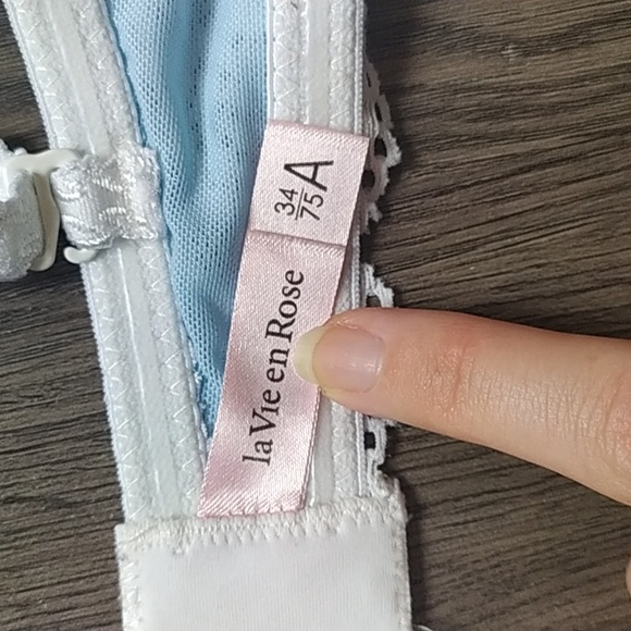 La Vie en Rose 💙 White & Blue 🤍 Lace Pushup Bra 34A - Picture 5 of 10